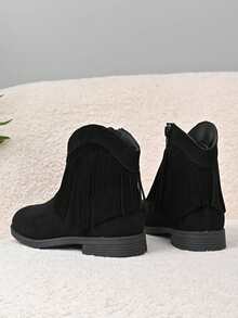 1 Pair Kids' Tassel Decor Boots, Fashionable & Versatile, Soft & Comfortable, Rubber Non-Slip Sole, Suitable For Daily Family Outings And Parties - Black - View 14
