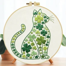 1件 15*15cm/5.9*5.9in-20*20cm/7.9*7.9in 花叢動物刺繡套件，DIY手工刺繡套件，適合成人初學者，居家禮物，女性縫紉禮物，含使用說明書、印花布料、刺繡框、針與線 - 貓咪花朵 - 查看 16