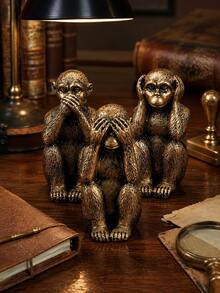 Three Wise Monkeys Statue Set, 3 PiecesAntique Bronze Monkey Ornaments Covering Eyes Ears And Mouth, Symbolic Home And Office Decor For Console Table, Library And Meditation Room - Classic - View 1