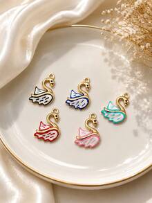 1/5pcs Cute Swan Pendant Colorful Enamel Animal Charm Gold Plated Stainless Steel DIY Necklace Bracelet Jewelry Making Accessories Suitable For Daily Wear - Multicolor - View 2