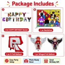 Roblox 4組派對裝飾背景佈置，1組/15件生日與畢業派對禮物氣球橫幅，適用於感恩節、萬聖節和聖誕節活動，適合慶祝、派對及獨特場合 - ROBLO 鋁箔氣球B 橫幅 背景 - 查看 9