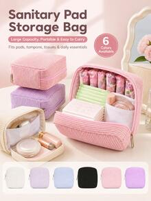 Sanitary Napkin Storage Bag Corduroy Multifunctional Portable Storage Pouch Makeup Lipstick Bag Large Capacity Can Store Sanitary Napkins, Cotton Swabs, Stationery, Coins, Pencils, Cash, Cosmetics - Multicolor - View 1