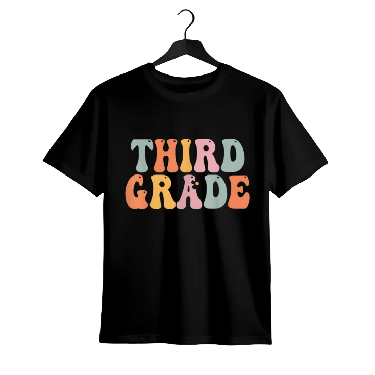 Vintage Groovy First Of School T Shirt For Third Grade Teachers 100% Cotton Retro Design - 黑色 - 查看 1