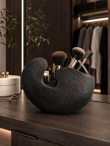 Sculptural Cosmetic Organizer Cup, Single Minimalist Makeup Brush Holder With Textured Finish, Contemporary Dresser And Bathroom Counter Storage For Beauty Tools And Cosmetics - Multicolor - View 4