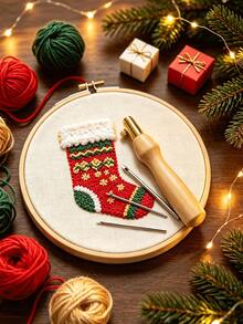 Wooden Handle Punch Needle Set, 3pcs Replaceable Silver Metal Needle Heads, Beginner-Friendly Russian Punch Embroidery Tools, Tapestry / Pillow / Home Decor / Holiday Gift Handmade Punch Embroidery Tools - Wooden Handle With 3 Needles - View 1