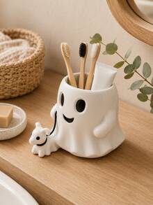 Kawaii Ghost Bathroom Toothbrush Holder, Single Spooky-Cute Countertop Storage Cup For Toothbrushes, Toothpaste, Makeup Brushes And Small Toiletries, Fun Halloween Home Decor - Multicolor - View 3