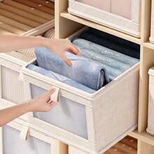 1/2 hộp đựng quần áo gấp gọn bằng vải Oxford cỡ lớn, thùng lưu trữ sắp xếp dung tích lớn, hộp đựng tủ quần áo có cửa sổ trong suốt, hộp sắp xếp đồ chơi và đồ dùng linh tinh, phù hợp cho áo thun, áo sơ mi, quần jean, quần thường ngày, áo len, áo hoodie, v.v., đồ dùng lưu trữ thiết yếu cho gia đình - trắng - Xem 6