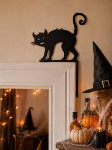1 pieza Decoración de marco de puerta de Halloween Gato negro espeluznante con espalda arqueada Adorno de esquina de puerta Silueta gótica Arte de pared para puerta principal Entrada Pasillo Sala de estar Ventana Chimenea Fiesta de casa embrujada Decoración del hogar de otoño Interior Exterior - Estilo B - Ver 4