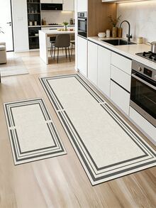 1pc Monochromatic Geometric Border Pattern Kitchen Mat, 3.5 Mm Soft Rubber That Absorbs Water And Is Easy To Clean. Suitable For Corridors, Bathrooms, Living Rooms, Outdoor Door Mats, And Toilets. Useable Throughout The Year And For Various Holidays. - Multicolor - View 1