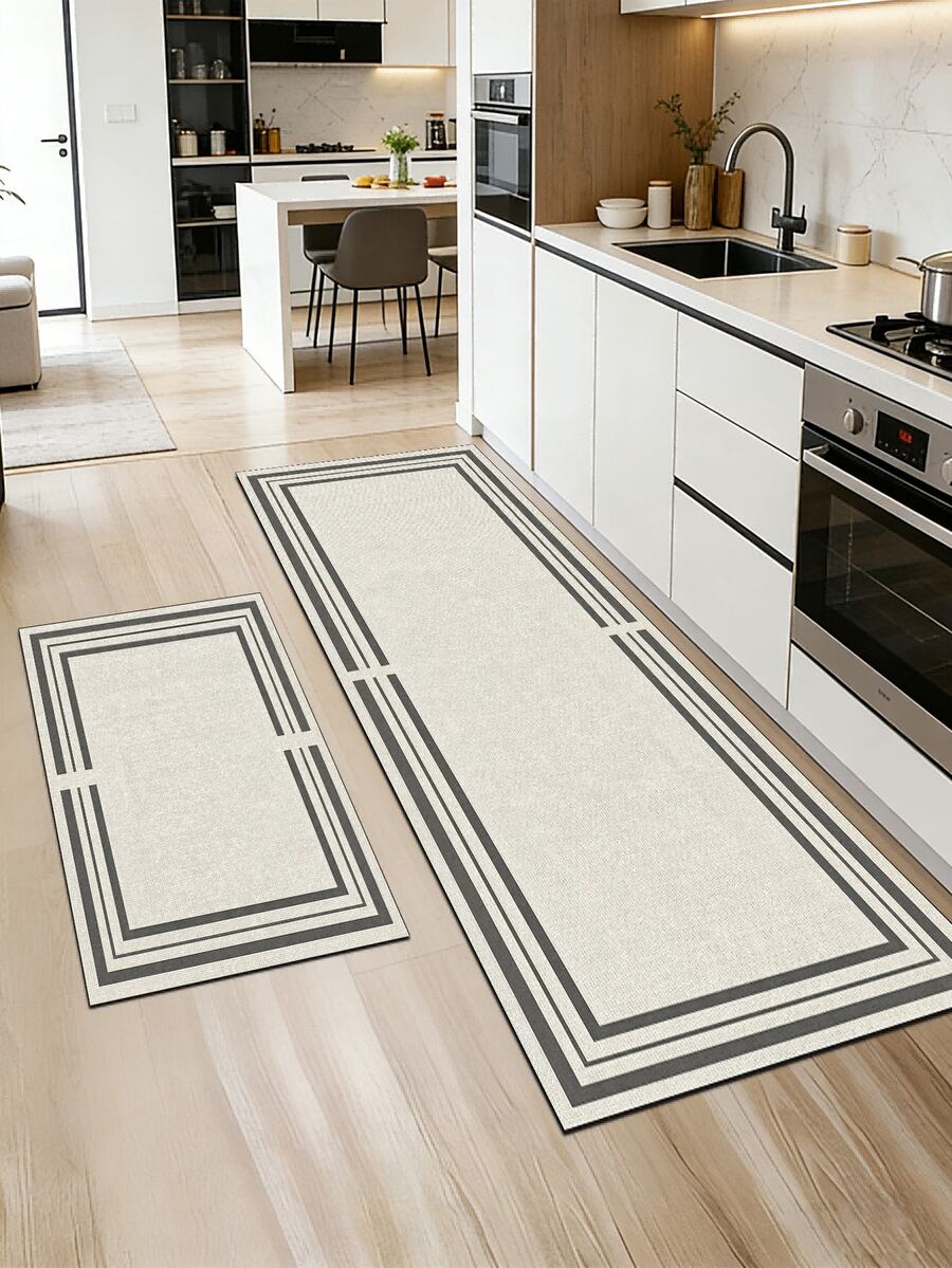 1pc Monochromatic Geometric Border Pattern Kitchen Mat, 3.5 Mm Soft Rubber That Absorbs Water And Is Easy To Clean. Suitable For Corridors, Bathrooms, Living Rooms, Outdoor Door Mats, And Toilets. Useable Throughout The Year And For Various Holidays. - Multicolor - View 1