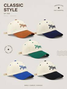 1pc Classic Embroidered Baseball Cap, Adjustable Dad Hat, Dual-Tone Vintage Casual Cap, Breathable Summer Outdoor Travel Golf Hat, Unisex - A - View 2