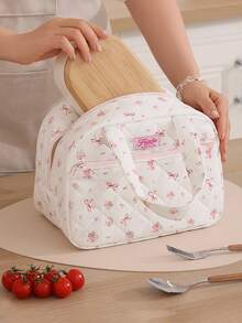 1pc Polka Dot & Bow Print Soft Fluffy Insulated Lunch Bag, Large Capacity Multi-Pocket Portable Bento Bag, Commute School Picnic Thermal Handbag - Multicolor - View 2