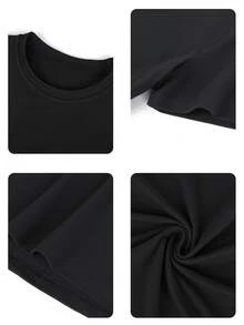 3 piezas Camiseta femenina de manga corta con cuello redondo, tejido ligero y cómodo, corte versátil ideal para uso diario, salidas y combinaciones sencillas en temporada cálida - Multicolor - Ver 8