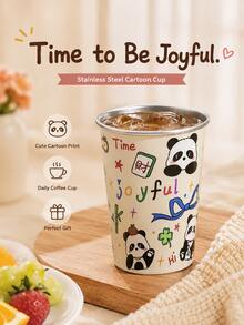 1pc High‑Aesthetic Cute Graffiti Stainless Steel Cup, Shatter‑Resistant Coffee Water Mug, Stylish Couple Drinking Cup For Home Desktop Daily Use - Multicolor - View 8