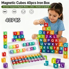 40PCS Alphabet & Number Magnetic Cubes, Children STEM Education Stacking Blocks, Montessori Learning Sensory Toys, Portable Travel Building Game, Suitable For Boys & Girls 3 Years Old And Above, Random Colors - Color - View 1