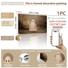 1pc Framed Canvas Wall Art, Cute Pink Ghost Holding Candle Canvas Wall Hanging, Vintage Autumn Forest Oil Painting, Dark Academia Style Halloween Atmosphere Decor, Suitable For Modern Home Decor, Room Decor, Dorm Decor, Bedroom Decor, Bathroom Decor, Kitchen Decor, Dining Room Decor, Living Room Decor, Office Decor, School Decor, Ghost Art, Gothic Halloween Poster, Halloween Decor, Halloween Home Decor, Ghost, Horror Decor - Pink Ghost - View 16