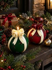 Christmas Holly Ball Candle Silicone Mold, 3D Bow Ribbon Embossed Ball Wax Mold, DIY Christmas Table Decor Holiday Handmade Gift - Christmas Holly Ball Candle Silicone Mold - View 7