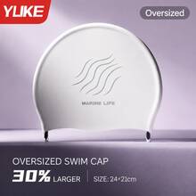 Yuke 1pc Marine Life Wave Line Print Silicone Swim Cap, High Stretch Waterproof Ear Protection Anti-Slip Bathing Cap, Comfort Swimming Hat For Women Medium & Long Hair Pool Beach Gym Workout - Multicolor - View 13