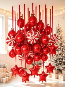 1 Set 18-Inch Red 4D Balloons With Red Polyester Ribbon And Cover Paper, Portable, Suitable For Room Decoration, Party Decoration, Wedding Decoration And Home Gathering - Multicolor - View 7