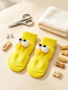 4 Pairs Cute Big Eye Dog Socks, Soft Knitted Paw Protection Socks, Wear-Resistant Non-Scratch Puppy Paw Covers, Warm Indoor Pet Socks, Suitable For Small Dogs, Prevent Licking, Pet Accessories - Multicolor - View 6