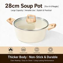 1pc Maifan Stone Non-Stick Soup Pot With Glass Lid, Black/White Optional, Large Capacity Stew Pot, Wood Grain Handle, Home Kitchen Cooking - View 12