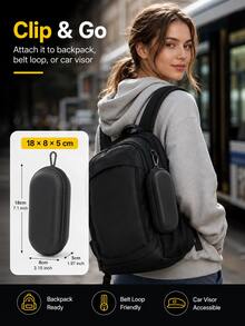1pc Dual Compartment EVA Hard Shell Glasses Case, Double Layer 2-Pair Glasses Storage Box With Carabiner Clip And Zipper Closure, Shockproof Waterproof Scratch-Resistant Portable Fashion Eyewear Organizer, Travel Car Accessory Women Gift - A - View 10