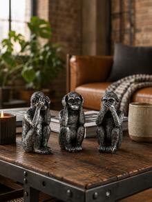 Three Wise Monkeys Statue Set, 3 PiecesAntique Silver Monkey Ornaments Covering Eyes Ears And Mouth, Meaningful Home Decor For Shelf, Library, Entryway And Housewarming Gift - Classic - View 9