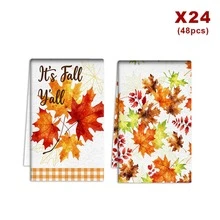 2/4/48pcs Kitchen Dish Towels, Thanksgiving Autumn Maple Syrup Plaid Dish Towels, Hand-Painted Maple Leaf Warm Kitchen Cleaning Cloths, Restaurant Cleaning Decor Home Decoration Multi-Purpose Towels, Multi-Use Kitchen Cleaning Towels - Multicolor - View 11