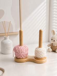 1pc Wooden Double Axis Yarn Rack, Japanese Minimalist Style Yarn Roll Storage Rack, Desktop Yarn Roll Storage Table, Anti Winding Rotating Yarn Ball Rack, Suitable For Weaving Enthusiasts, DIY Weaving, Embroidery, Crochet, And Handmade Crafts - A - View 4