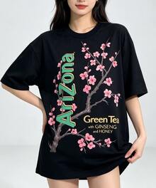 100% Cotton Women's T-Shirt - Men'S Tee Featuring Arizona Green Tea Design - 2026 Everyday Apparel - Summer Tops - New Summer Outfits For Women - 黑色 - 查看 2