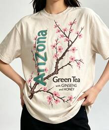 100% Cotton Women's T-Shirt - Men'S Tee Featuring Arizona Green Tea Design - 2026 Everyday Apparel - Summer Tops - New Summer Outfits For Women - 杏色 - 查看 2