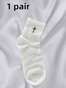 1/3/5/10 Pairs Men's Black & White Gothic Cross Mid-Calf Socks, Soft & Comfortable, Sweat-Absorbent - Multicolor - View 7