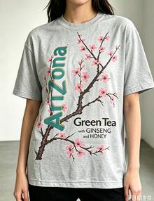100% Cotton Women's T-Shirt - Men'S Tee Featuring Arizona Green Tea Design - 2026 Everyday Apparel - Summer Tops - New Summer Outfits For Women - 灰色 - 查看 1