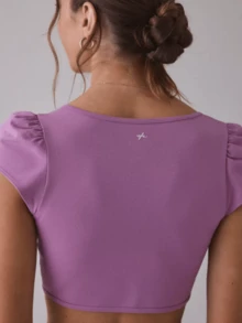 Tie Front Crop Top For Women Deep-V Neck Shirt Short Sleeve Y2K Camisole For Festivals, Beach Trips, Date Night Cosplay - Mauve Purple - View 4