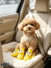 4 Pairs Cute Big Eye Dog Socks, Soft Knitted Paw Protection Socks, Wear-Resistant Non-Scratch Puppy Paw Covers, Warm Indoor Pet Socks, Suitable For Small Dogs, Prevent Licking, Pet Accessories - Multicolor - View 12