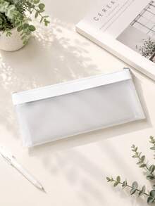 1pc Frosted Transparent Zipper Pencil Case, Large Capacity Multi-Function Storage Office Bag, Portable Pencil Box, Back To School Essential - Multicolor - View 6
