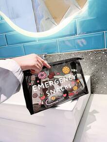 "Emergency Snacks" Letter Print Storage Bag, Multifunctional Makeup Bag, Can Store Hair Clips, Headbands, Etc., Red Cushion Portable Storage Bag, Makeup Bag, Skincare Bag, Travel Essential, Dormitory Supplies, Bathroom Storage, Jewelry Storage, Lip Gloss And Cosmetics Storage Bag, Backpack, Holiday Essential Makeup Bag, Cosmetics Storage, Wedding Bride Gift, Mother's Day Gift, Birthday Gift, Gift For Friends And Teachers - Multicolor - View 6