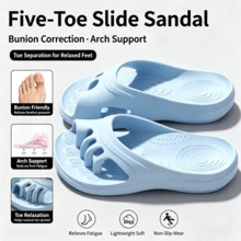 Women's Toe Strap Slippers Summer Soft Sole Indoor/Outdoor Casual Flat Non-Slip Bathroom Health Shoes Solid Color Arch Support Massage - Toe Cover-blue - View 4