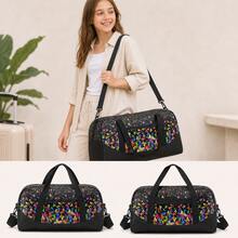 Colorful Butterfly Print Duffle Travel Bag For Girls And Kids, Black Zip Carryall With Top Handles, Shoulder Strap And Front Pocket For Weekend Trips - BUTTERFLY-19 - View 4