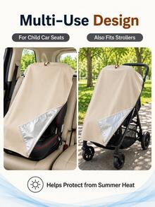 Foldable Baby Car Seat Sun Shade Cover With Silver-Coated Inner Layer, Portable Sun Protection Cover For Most Infant Car Seats - Khaki Set - View 6