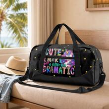 Colorful Unicorn Letter Print Duffle Travel Bag For Girls And Kids, Zip Carryall With Top Handles, Shoulder Strap And Front Pocket For Weekend Trips - UNICORN-36 - View 4