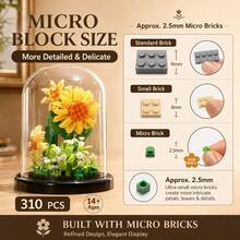 310PCS Flower Building Blocks Set With Display Dome, Collectible Botanical Model Kit, Adult DIY Assembly Decoration, ABS Material, 14+ Ages - Building Block Flowers - View 5