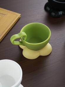 1pc Heart Handle Ceramic Coffee Cup With Flower Saucer 160ml(5.41 Fl Oz), Irregular Slant Latte Mug, Aesthetic Porcelain Tea Cup, Household Tableware For Daily Use & Friends Gathering - Multicolor - View 6