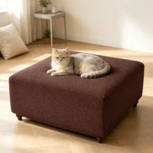 1pc Solid Color Jacquard Ottoman Stool Cover, M Size, Full Coverage Elastic Footstool Cover, Anti-Dirt Footrest Cover, Suitable For Living Room Sofa/Chair - Multicolor - View 13