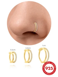 1pc 925 Sterling Silver Zirconia Nose Ring 6-10mm Multiple Sizes Hypoallergenic Body Piercing Jewelry Hoop Earrings Unisex Daily Wear And Gift - Gold - View 1