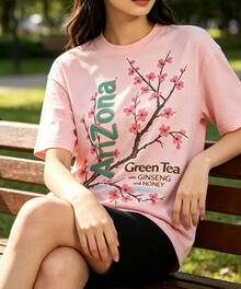 100% Cotton Women's T-Shirt - Men'S Tee Featuring Arizona Green Tea Design - 2026 Everyday Apparel - Summer Tops - New Summer Outfits For Women - 粉色 - 查看 2