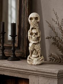 1pc See No Evil Hear No Evil Speak No Evil Skull Statue, Three Wise Skulls Stacked Figurine, Gothic Home Decor, Dark Academia Shelf Mantel Desk Ornament, Halloween Room Decoration, Horror Gift For Skull Lovers - 1PC - View 8
