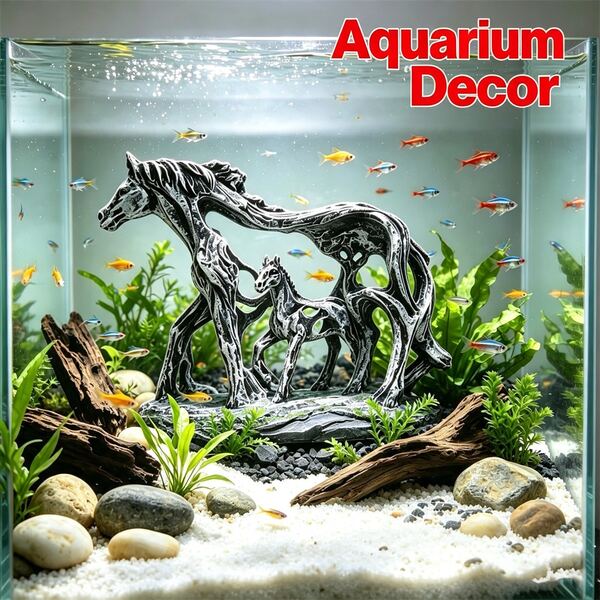 1件復古鏤空母馬與小馬馬匹工藝裝飾品，魚缸配件，水族館，魚缸DIY裝飾，防水水景裝飾，桌面苔蘚微景觀裝飾，聖誕節水族館禮物