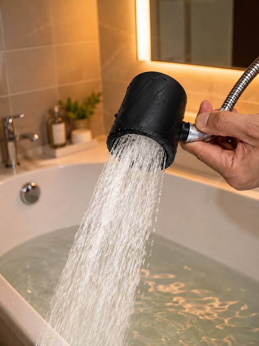 1PC High Pressure Handheld Shower Head, For Adults, Travelers & Gym Users, Portable Bathroom Shower Sprayer, Water Pressure Booster For Home Hotel Gym, Travel Essentials, Fall Home Refresh & Holiday Travel - Turbocharged - View 1