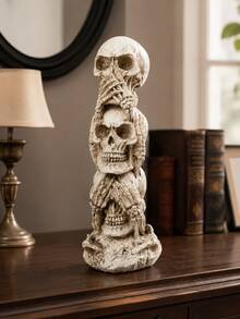 1pc See No Evil Hear No Evil Speak No Evil Skull Statue, Three Wise Skulls Stacked Figurine, Gothic Home Decor, Dark Academia Shelf Mantel Desk Ornament, Halloween Room Decoration, Horror Gift For Skull Lovers - 1PC - View 7